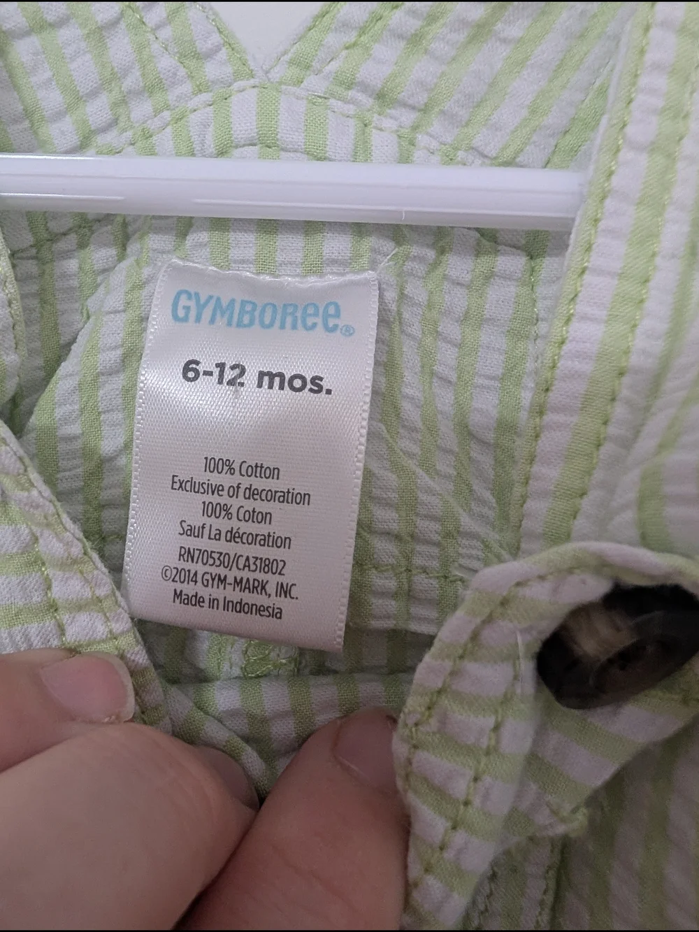 Gymboree Spring Dressy Green Seersucker Shortall Overalls 6-12M